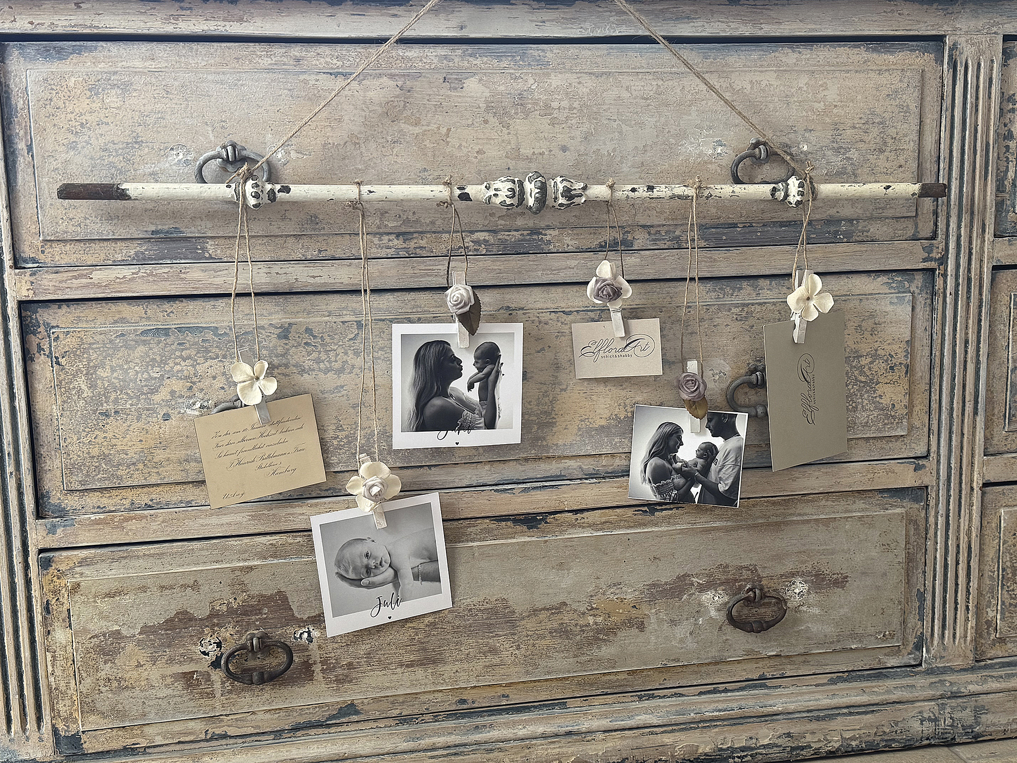Antiker Geländerstab/ Memoboard mit süßen Klammern***