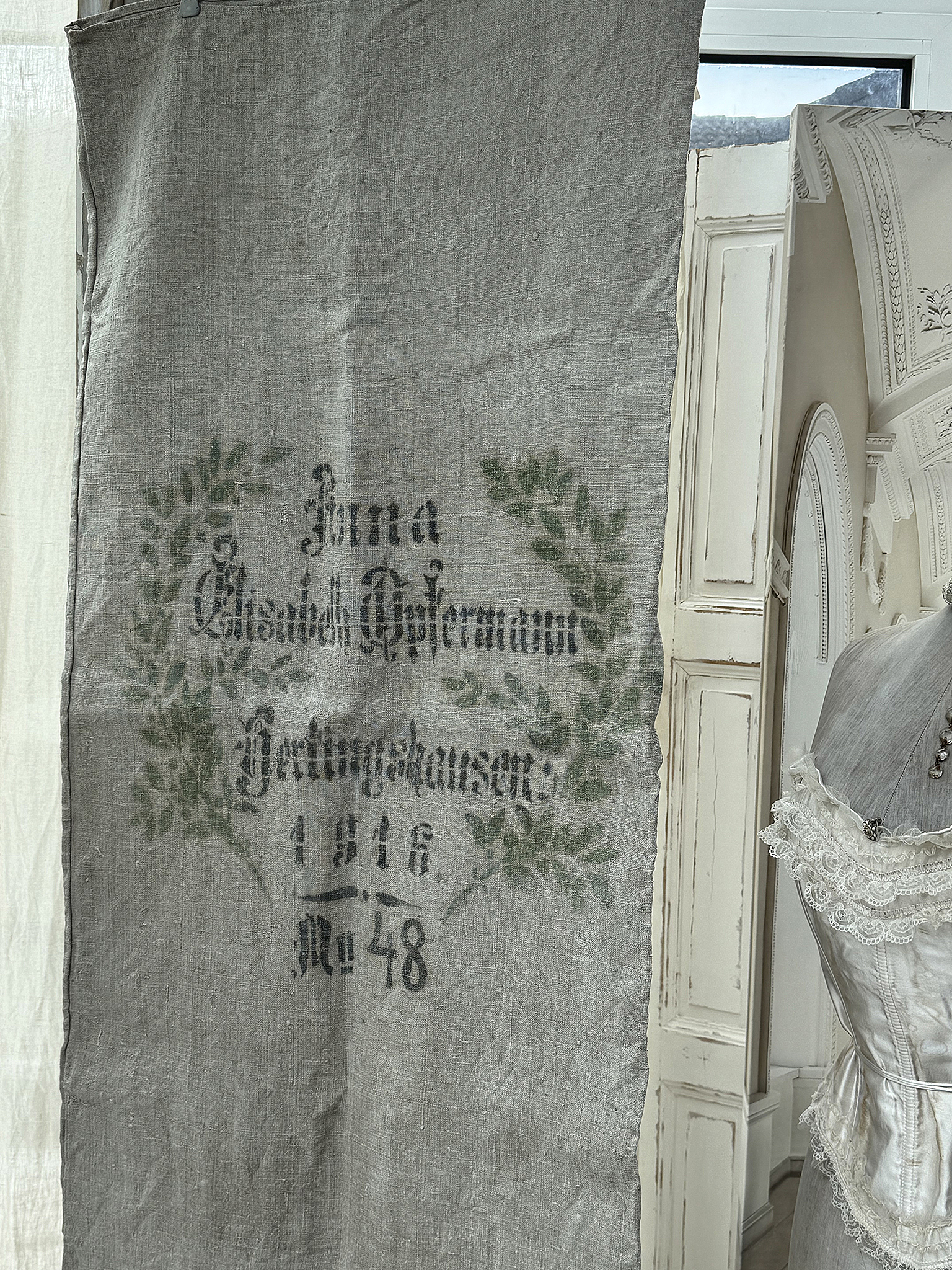 Großer antiker Mehlsack mit Originaldruck & Lorbeerkranz***