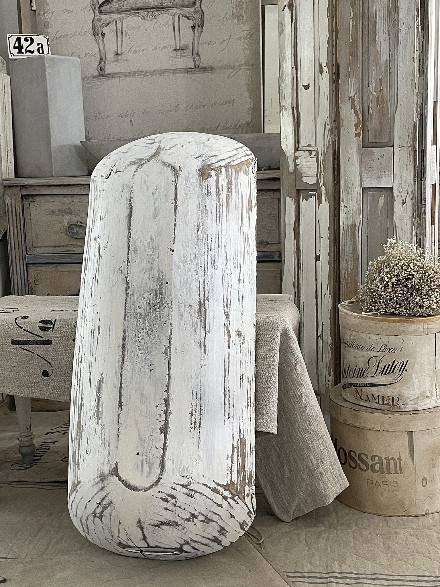 Imposante alte Teigmolle Shabby-weiß*** Imposante alte Teigmolle Shabby-weiß***