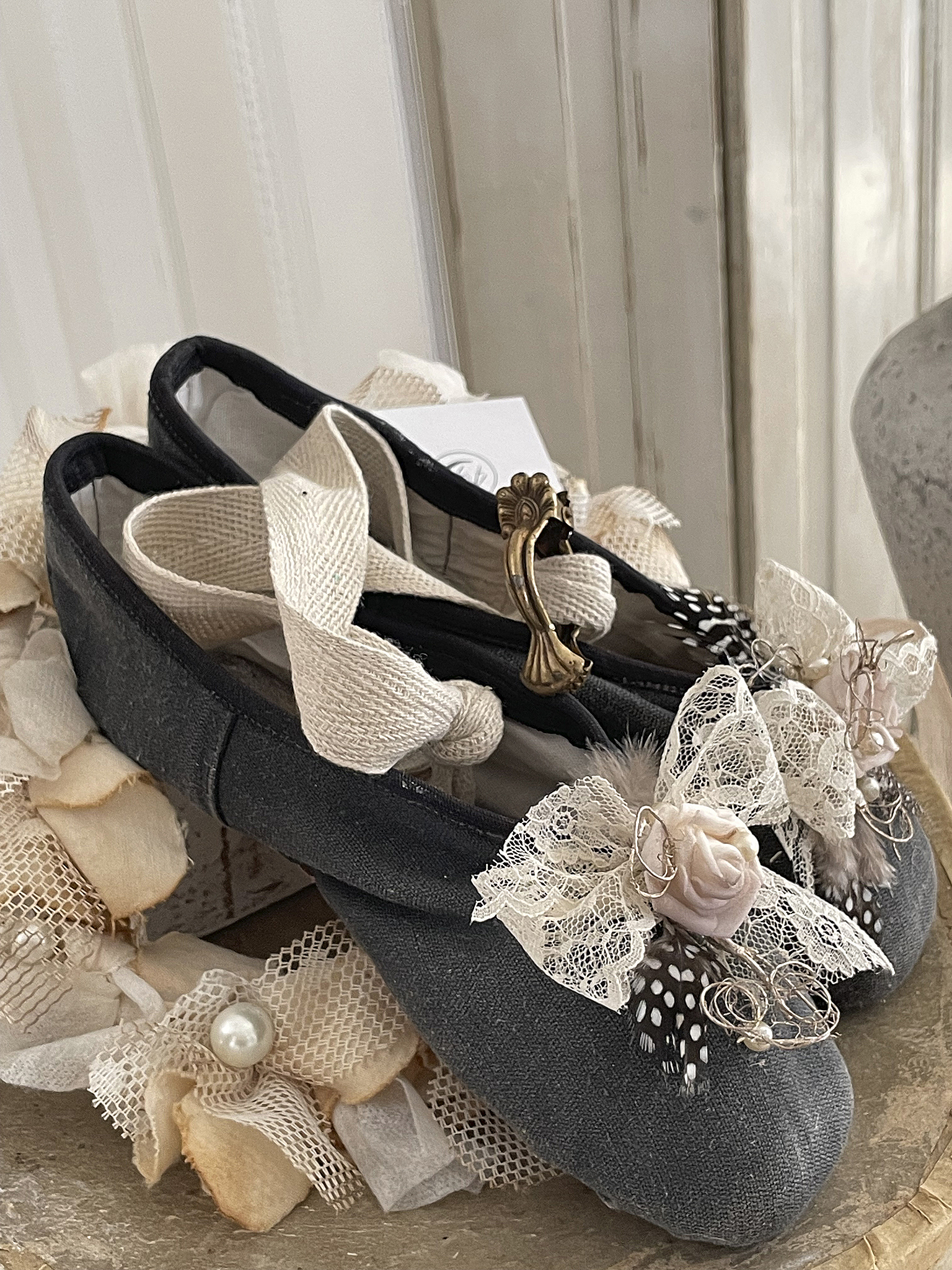 Spitzenschuhe Vintage-schwarz-taupe*** Spitzenschuhe Vintage-schwarz-taupe***