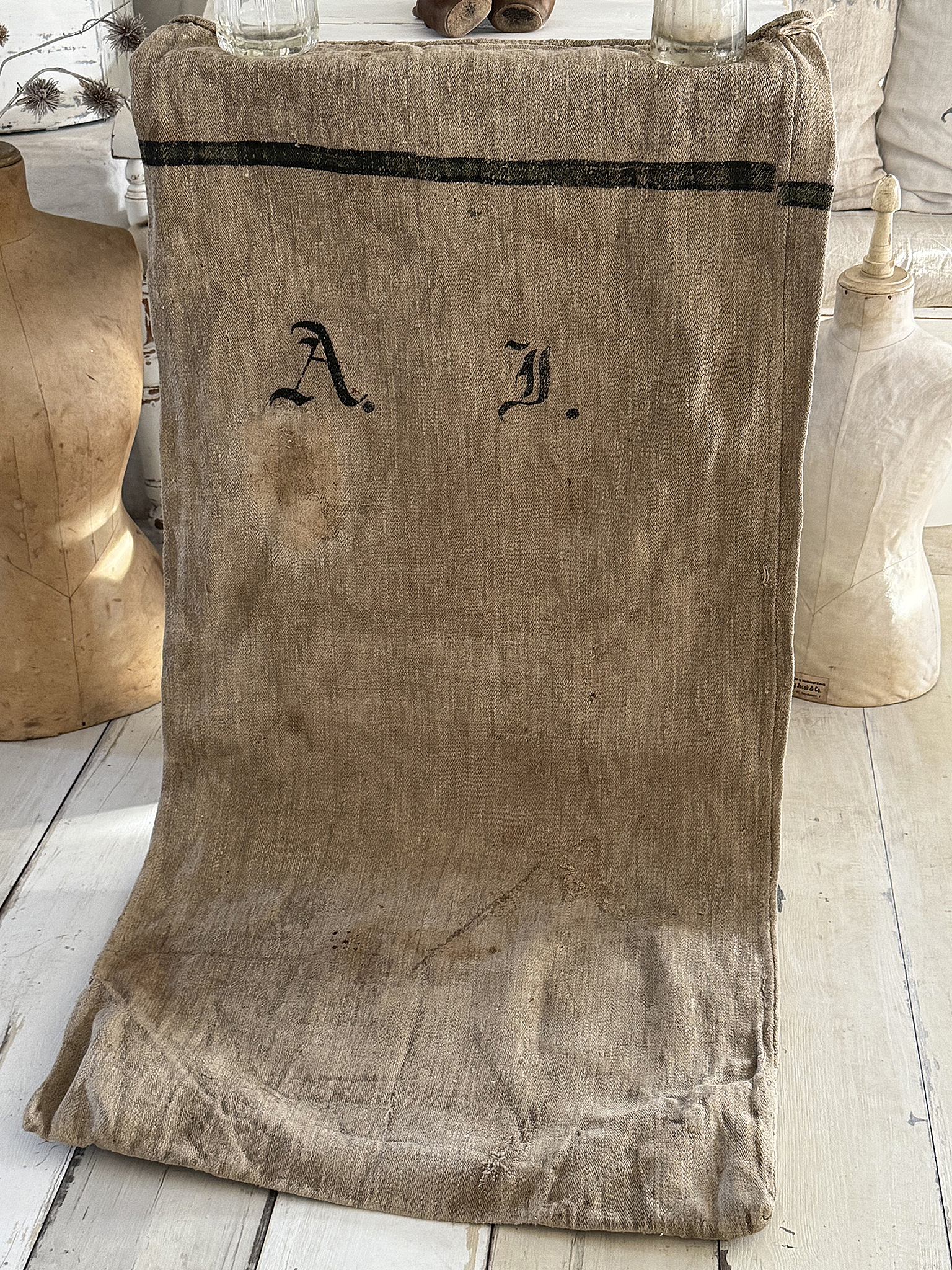 Seltener historischer Leinensack / Getreidesack von 1886 mit galoppierendem Pferd***