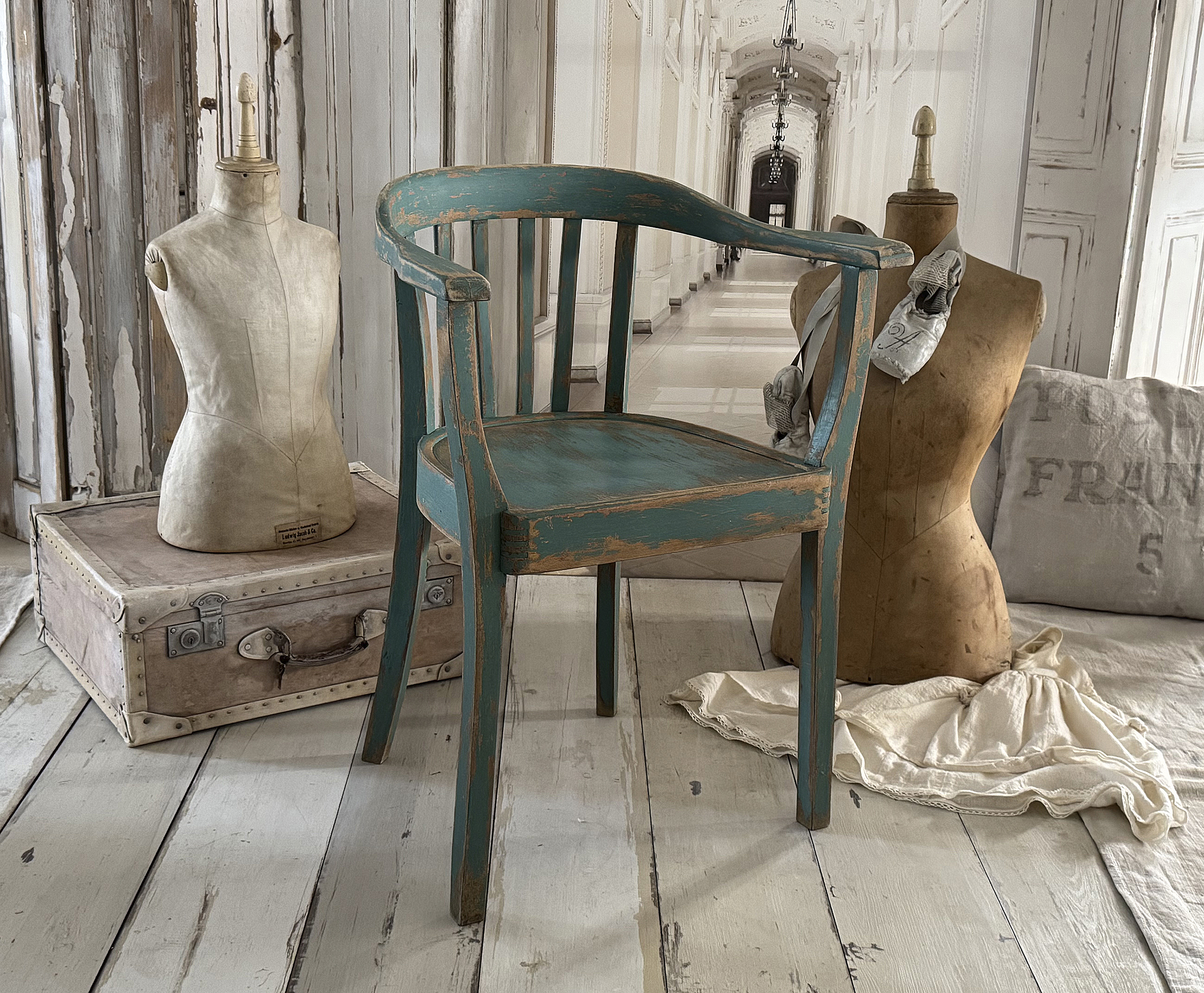   Alter Armlehnenstuhl Bauhaus Vintage/Türkis***