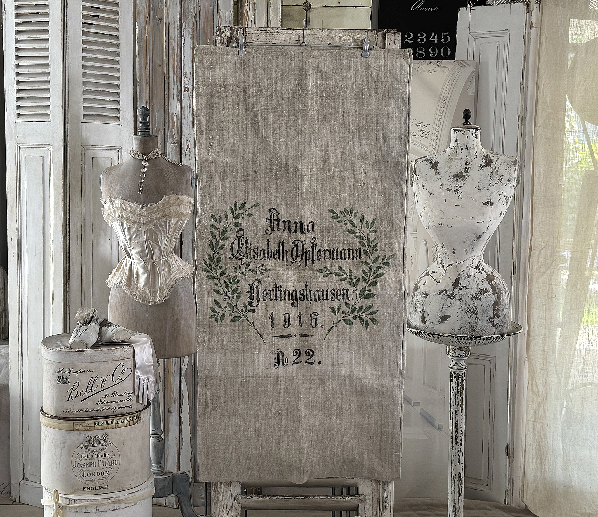 Großer antiker Mehlsack von 1916 mit Originaldruck & Lorbeerkranz***