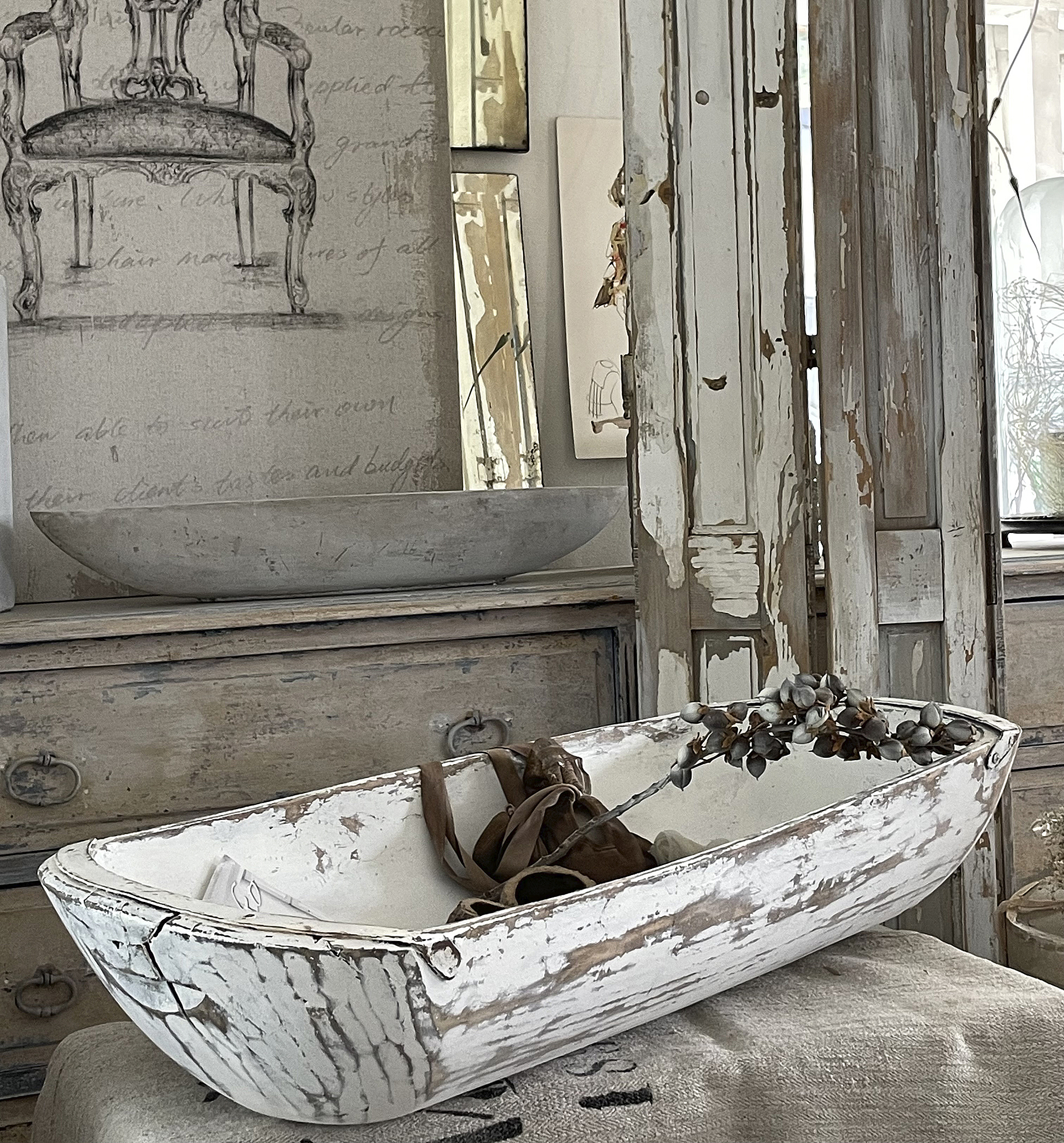 Imposante alte Teigmolle Shabby-weiß*** Imposante alte Teigmolle Shabby-weiß***