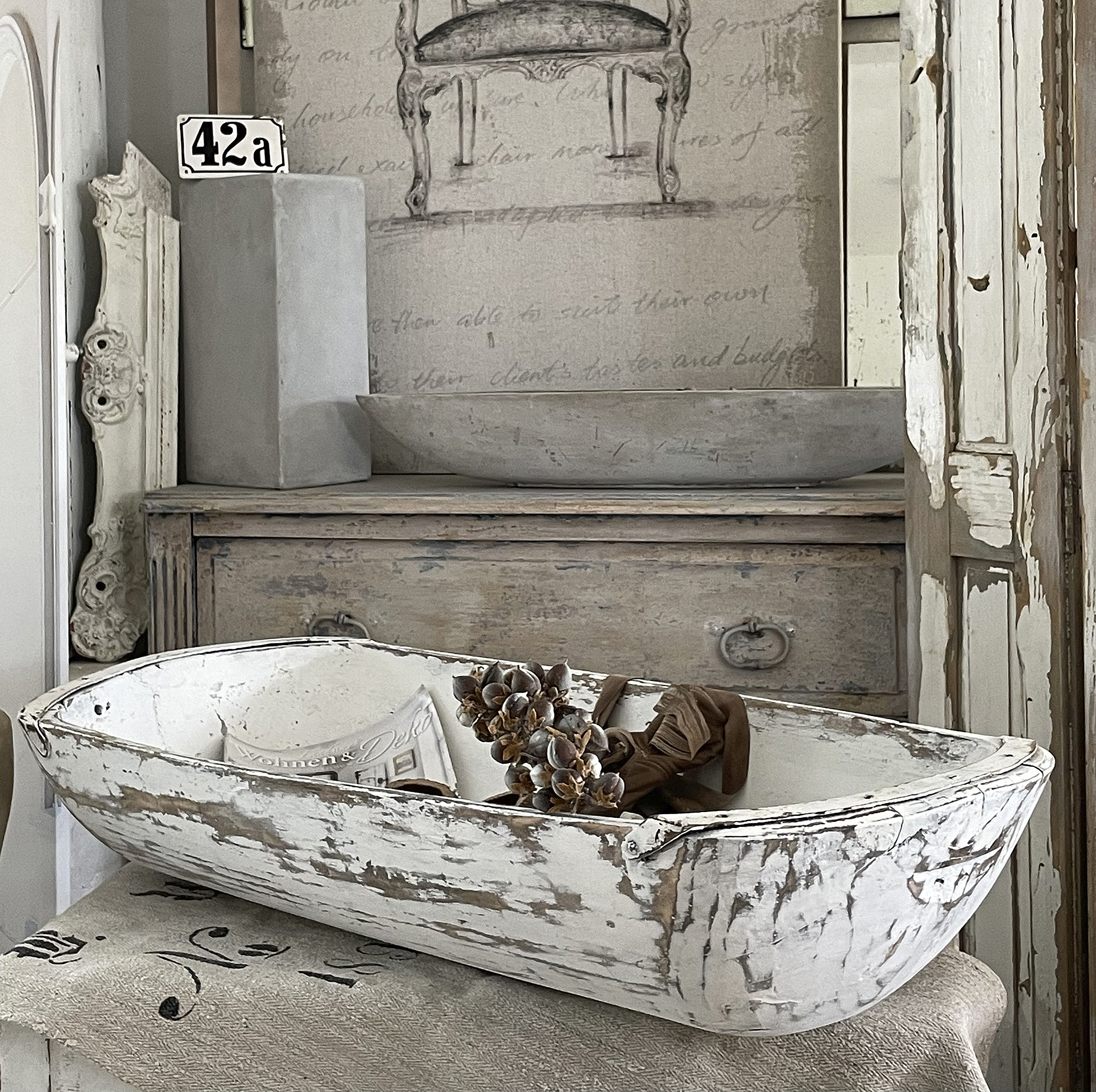 Imposante alte Teigmolle Shabby-weiß*** Imposante alte Teigmolle Shabby-weiß***