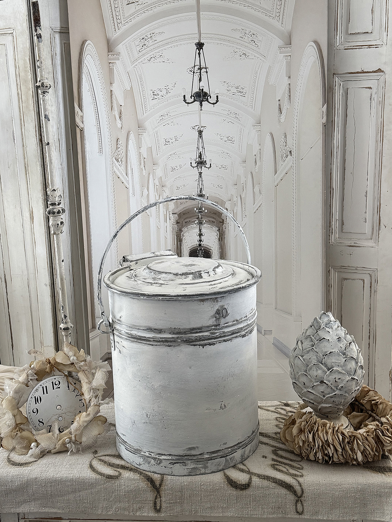 Alter Zinkeimer mit Deckel – 30 Liter Kohleeimer im Shabby Chic***