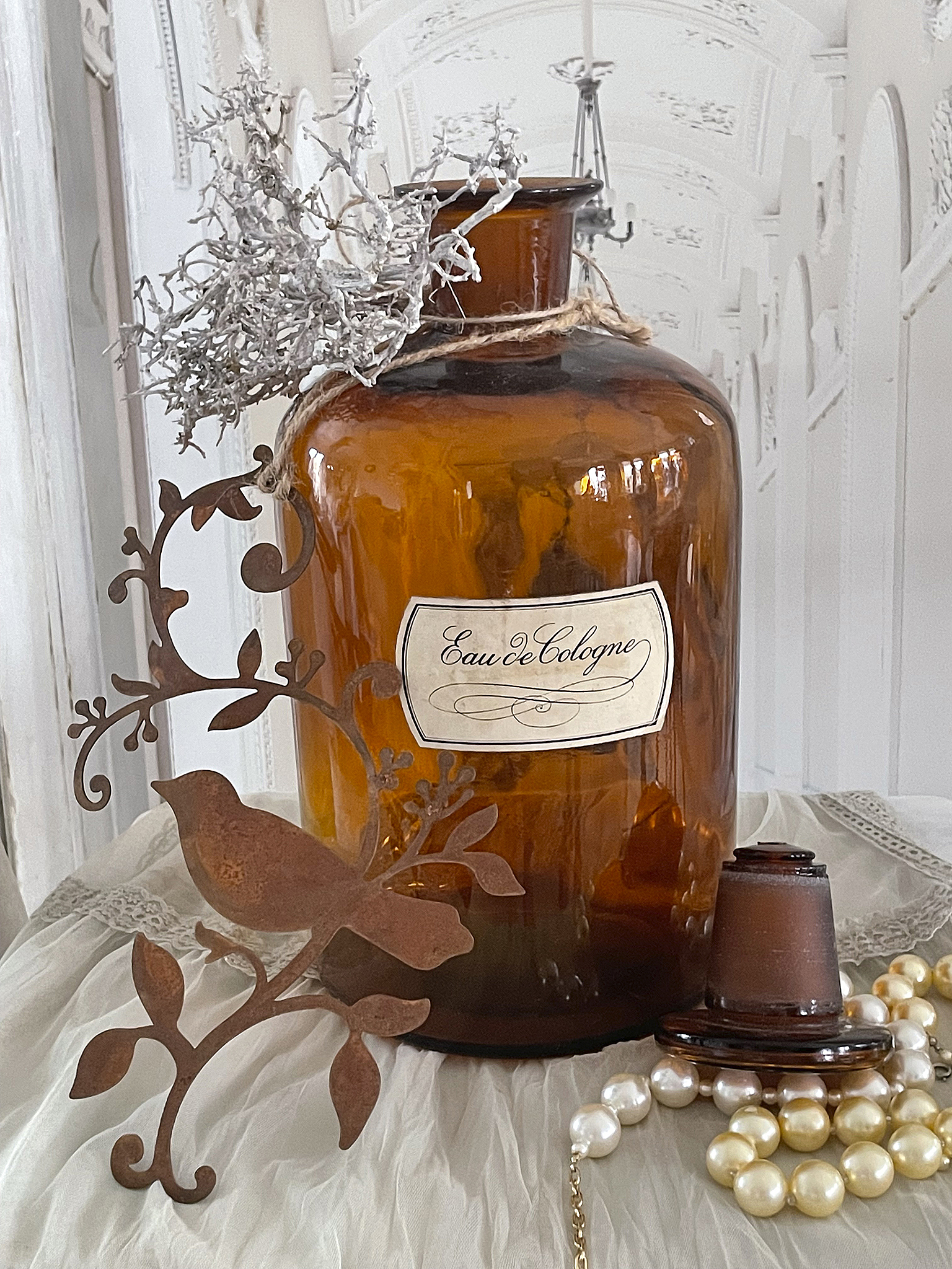 Brocante große Apothekerflasche mit Gehänge *** Brocante große Apothekerflasche mit Gehänge ***