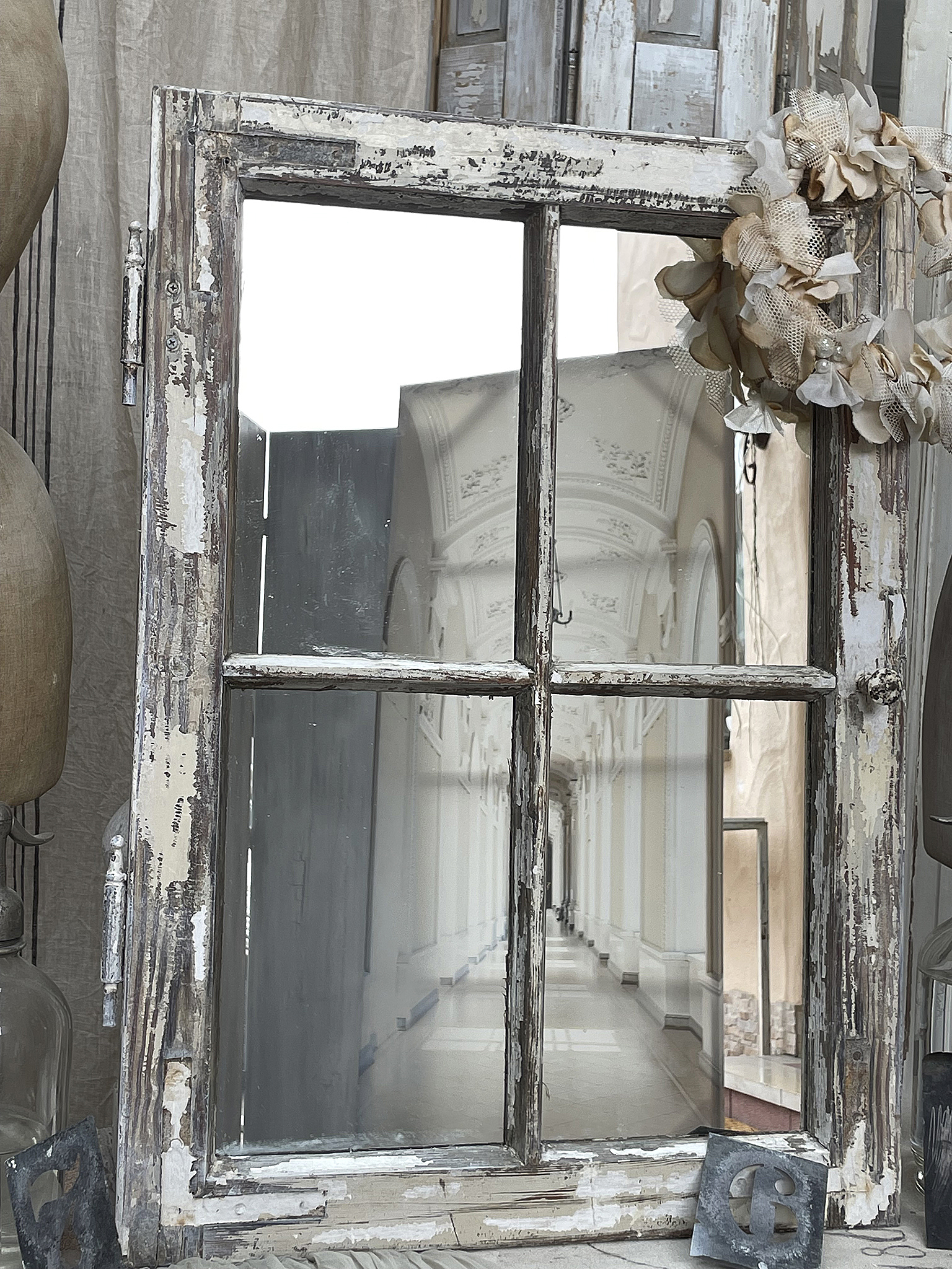 Brocante antikes Sprossen/Spiegelfenster***