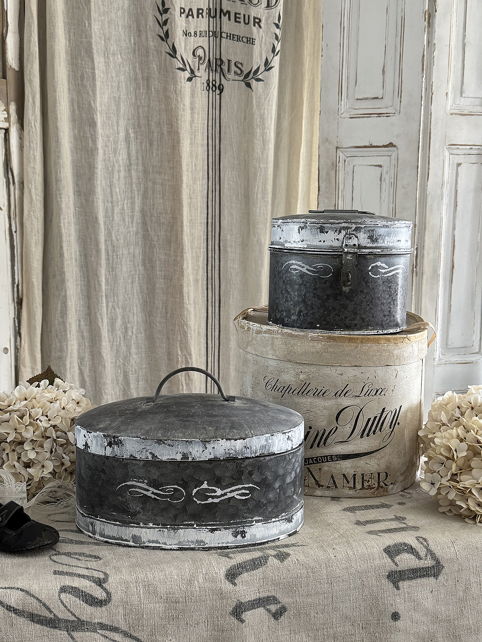  Altes Dosen-Duo aus Zink im Vintage-Stil***