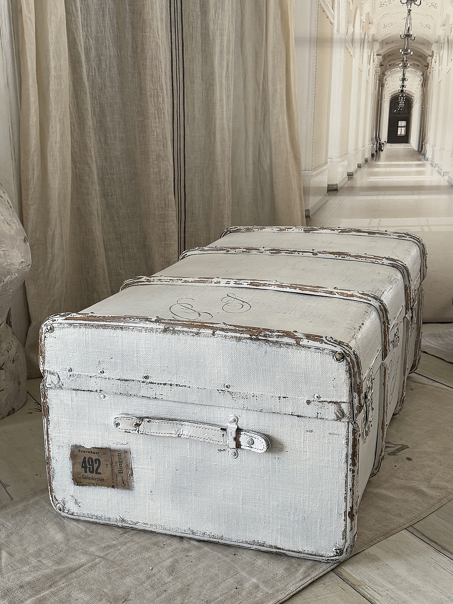 Antiker Überseekoffer „Shabby White“ im nostalgischen Vintage-Look***