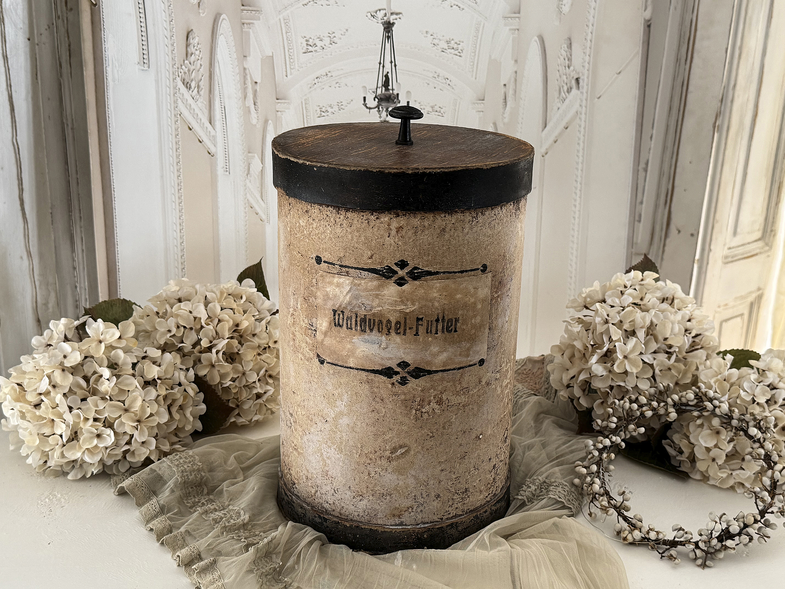 Antike Apothekerdose Waldvogelfutter Vintage Apothekendose mit Originalschild***