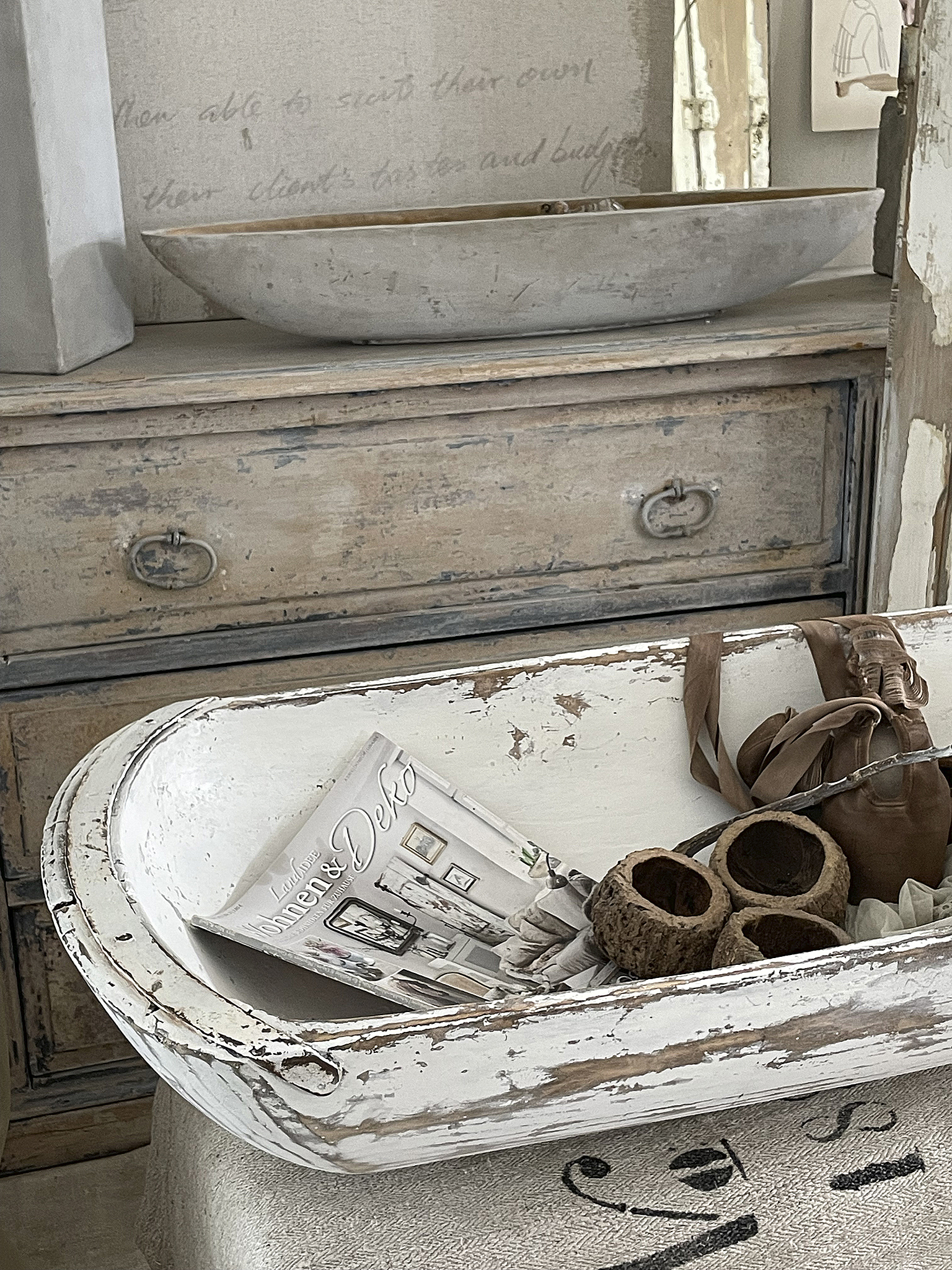 Imposante alte Teigmolle Shabby-weiß*** Imposante alte Teigmolle Shabby-weiß***
