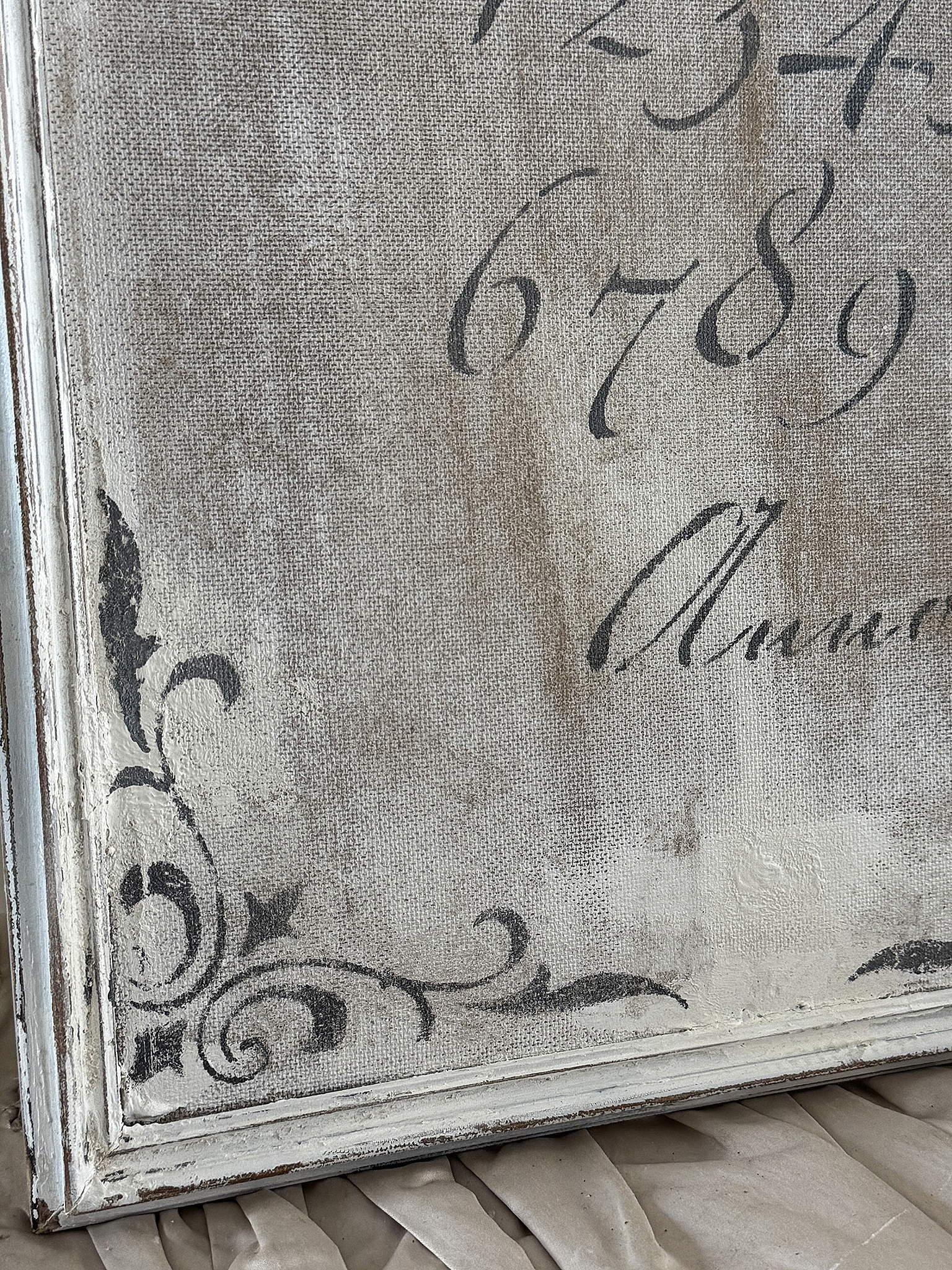 Altes Leinwandbild „Vintage-Zahlen“ im Shabby-Rahmen***