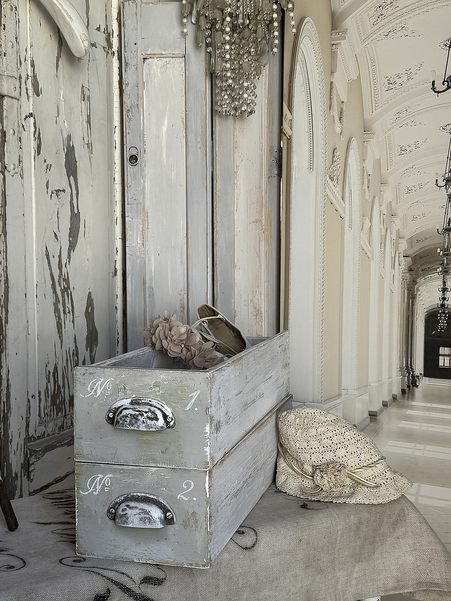 Altes Duo lange Holzschubladen mit Werkstatt-Charme***